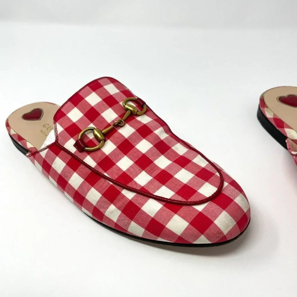 Gucci Princetown Red Gingham Plaid Check Loafer Mule Slipper Size 37.5 / 7.5 - Picture 13 of 16
